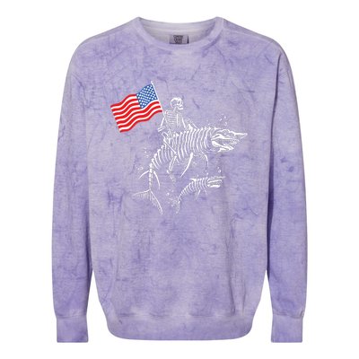 Skeleton Ride Shark 4th Of July Colorblast Crewneck Sweatshirt