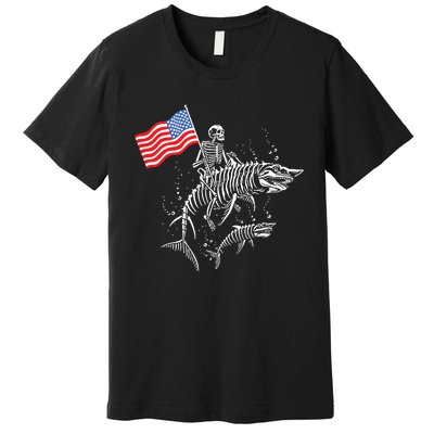 Skeleton Ride Shark 4th Of July Premium T-Shirt