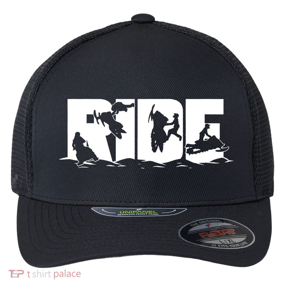 Snowmobile Ride Snowmobiling Winter Sport Flexfit Unipanel Trucker Cap