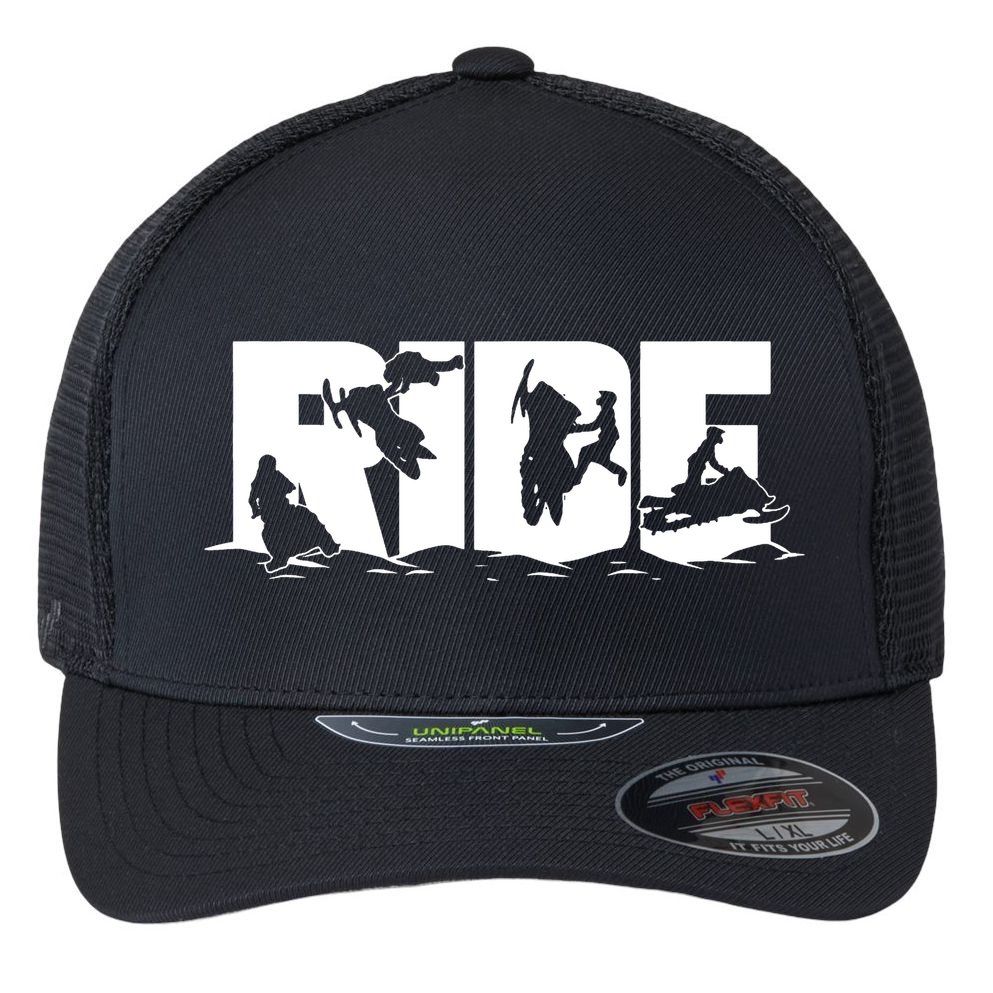 Snowmobile Ride Snowmobiling Winter Sport Flexfit Unipanel Trucker Cap