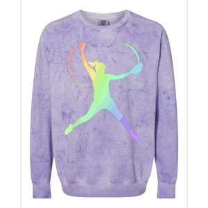 Soft Rainbow Softball Gifts For Teen Girl Pitcher Patterned Colorblast Crewneck Sweatshirt