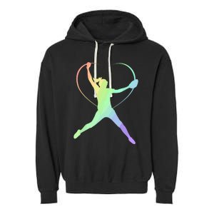 Soft Rainbow Softball Gifts For Teen Girl Pitcher Patterned Garment-Dyed Fleece Hoodie