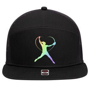 Soft Rainbow Softball Gifts For Teen Girl Pitcher Patterned 7 Panel Mesh Trucker Snapback Hat