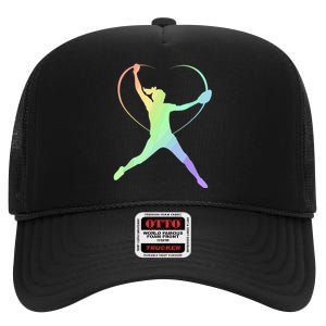 Soft Rainbow Softball Gifts For Teen Girl Pitcher Patterned High Crown Mesh Back Trucker Hat