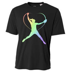 Soft Rainbow Softball Gifts For Teen Girl Pitcher Patterned Cooling Performance Crew T-Shirt