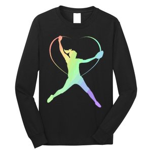 Soft Rainbow Softball Gifts For Teen Girl Pitcher Patterned Long Sleeve Shirt