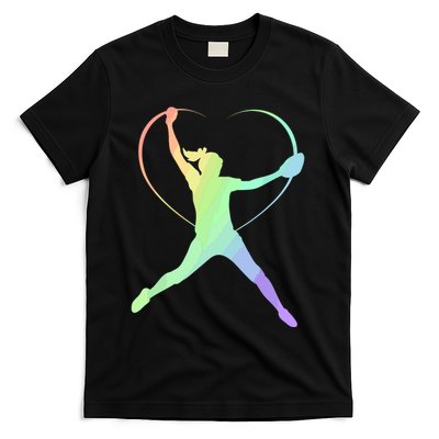 Soft Rainbow Softball Gifts For Teen Girl Pitcher Patterned T-Shirt