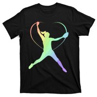 Soft Rainbow Softball Gifts For Teen Girl Pitcher Patterned T-Shirt