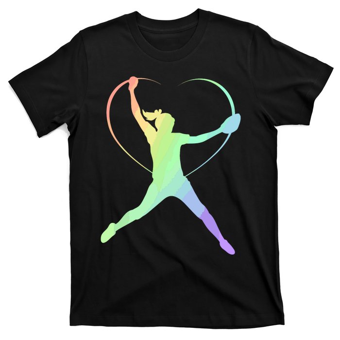 Soft Rainbow Softball Gifts For Teen Girl Pitcher Patterned T-Shirt