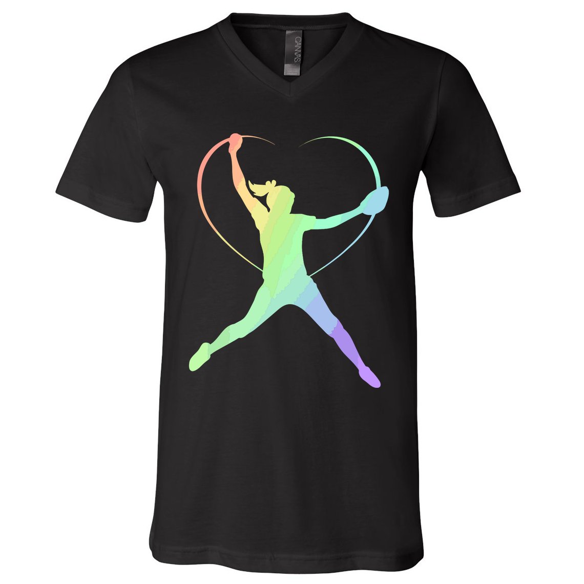 Soft Rainbow Softball Gifts For Teen Girl Pitcher Patterned V-Neck T-Shirt