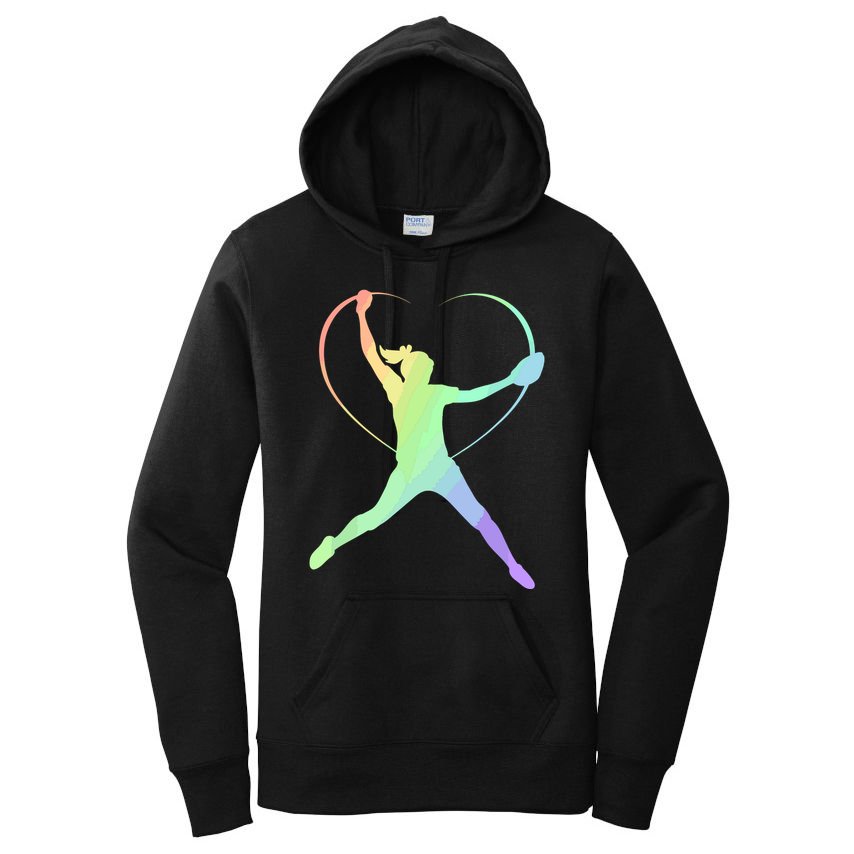 Soft Rainbow Softball Gifts For Teen Girl Pitcher Patterned Women's Pullover Hoodie