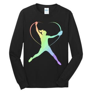 Soft Rainbow Softball Gifts For Teen Girl Pitcher Patterned Tall Long Sleeve T-Shirt