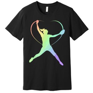 Soft Rainbow Softball Gifts For Teen Girl Pitcher Patterned Premium T-Shirt