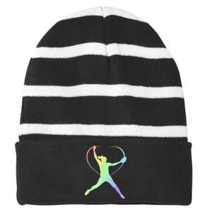 Soft Rainbow Softball Gifts For Teen Girl Pitcher Patterned Striped Beanie with Solid Band