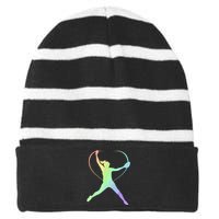 Soft Rainbow Softball Gifts For Teen Girl Pitcher Patterned Striped Beanie with Solid Band