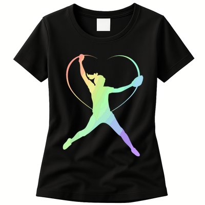 Soft Rainbow Softball Gifts For Teen Girl Pitcher Patterned Womens T-Shirt