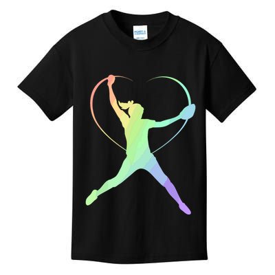 Soft Rainbow Softball Gifts For Teen Girl Pitcher Patterned Kids T-Shirt