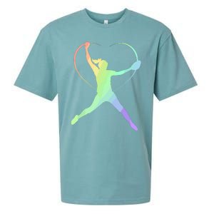 Soft Rainbow Softball Gifts For Teen Girl Pitcher Patterned Sueded Cloud Jersey T-Shirt