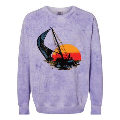 Sailing Retro Sailor Ship Sailboat Vintage Wingsail Colorblast Crewneck Sweatshirt