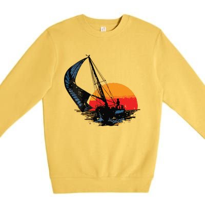 Sailing Retro Sailor Ship Sailboat Vintage Wingsail Premium Crewneck Sweatshirt