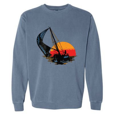 Sailing Retro Sailor Ship Sailboat Vintage Wingsail Garment-Dyed Sweatshirt