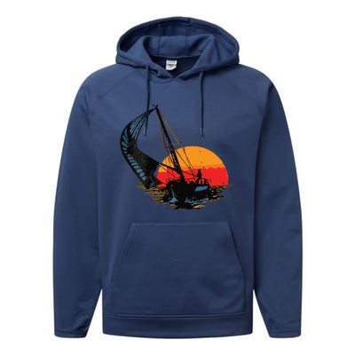 Sailing Retro Sailor Ship Sailboat Vintage Wingsail Performance Fleece Hoodie