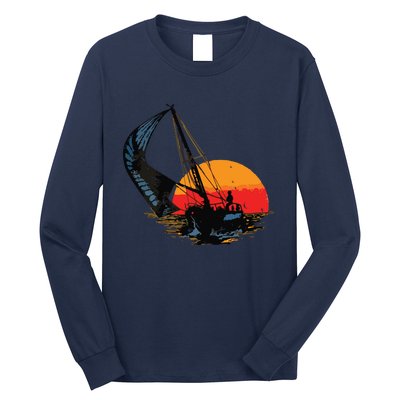 Sailing Retro Sailor Ship Sailboat Vintage Wingsail Long Sleeve Shirt