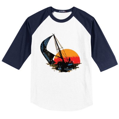 Sailing Retro Sailor Ship Sailboat Vintage Wingsail Baseball Sleeve Shirt