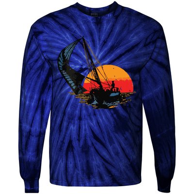 Sailing Retro Sailor Ship Sailboat Vintage Wingsail Tie-Dye Long Sleeve Shirt