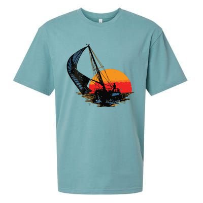 Sailing Retro Sailor Ship Sailboat Vintage Wingsail Sueded Cloud Jersey T-Shirt