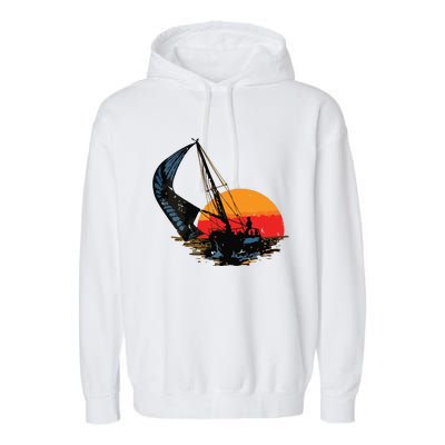 Sailing Retro Sailor Ship Sailboat Vintage Wingsail Garment-Dyed Fleece Hoodie