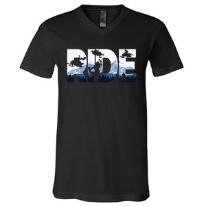 Snowmobile Ride Snow Mountain Snowmobiling Winter Sport V-Neck T-Shirt