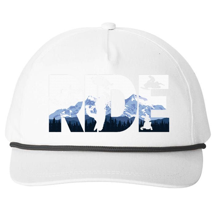 Snowmobile Ride Snow Mountain Snowmobiling Winter Sport Snapback Five-Panel Rope Hat