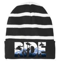 Snowmobile Ride Snow Mountain Snowmobiling Winter Sport Striped Beanie with Solid Band