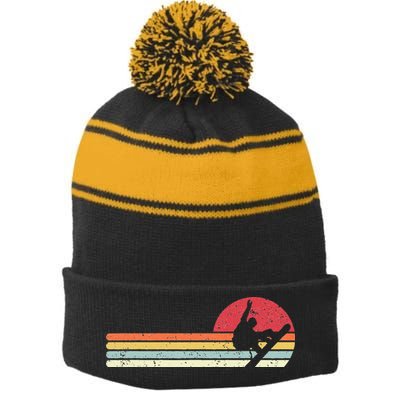 Snowboarding Retro Style For Snowboarder Stripe Pom Pom Beanie