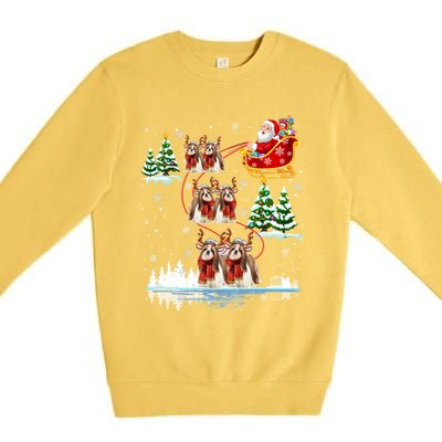 Santa Riding Shih Tzu Reindeer Christmas Pajama Matching Cool Gift Premium Crewneck Sweatshirt