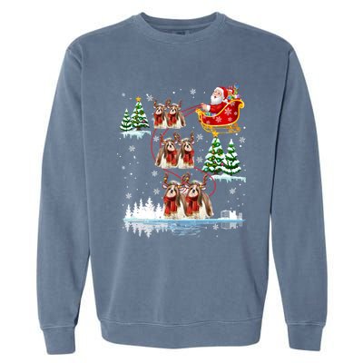 Santa Riding Shih Tzu Reindeer Christmas Pajama Matching Cool Gift Garment-Dyed Sweatshirt