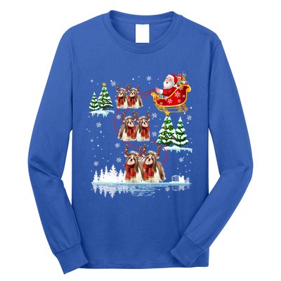 Santa Riding Shih Tzu Reindeer Christmas Pajama Matching Cool Gift Long Sleeve Shirt