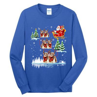 Santa Riding Shih Tzu Reindeer Christmas Pajama Matching Cool Gift Tall Long Sleeve T-Shirt