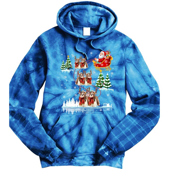 Santa Riding Shih Tzu Reindeer Christmas Pajama Matching Cool Gift Tie Dye Hoodie