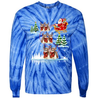 Santa Riding Shih Tzu Reindeer Christmas Pajama Matching Cool Gift Tie-Dye Long Sleeve Shirt