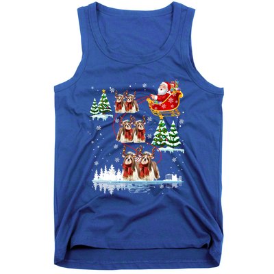 Santa Riding Shih Tzu Reindeer Christmas Pajama Matching Cool Gift Tank Top