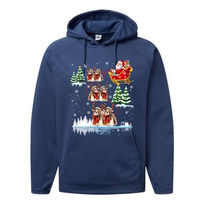 Santa Riding Shih Tzu Reindeer Christmas Pajama Matching Cool Gift Performance Fleece Hoodie