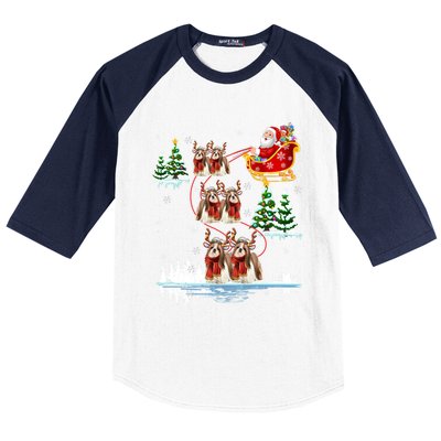 Santa Riding Shih Tzu Reindeer Christmas Pajama Matching Cool Gift Baseball Sleeve Shirt