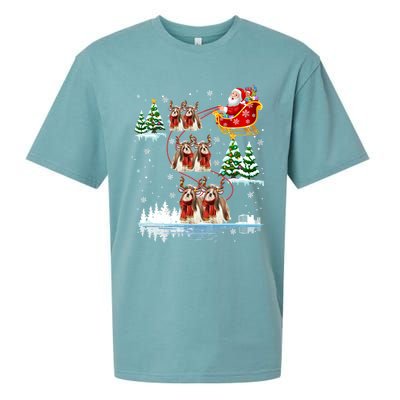 Santa Riding Shih Tzu Reindeer Christmas Pajama Matching Cool Gift Sueded Cloud Jersey T-Shirt