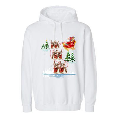 Santa Riding Shih Tzu Reindeer Christmas Pajama Matching Cool Gift Garment-Dyed Fleece Hoodie