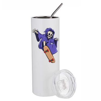 Skeleton Riding Skateboard Skater Halloween Meaningful Gift Stainless Steel Tumbler