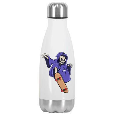 Skeleton Riding Skateboard Skater Halloween Meaningful Gift Stainless Steel Insulated Water Bottle