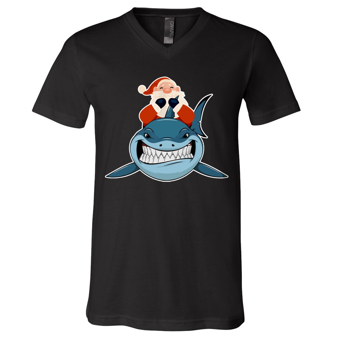 Santa Riding Shark Christmas Shark V-Neck T-Shirt