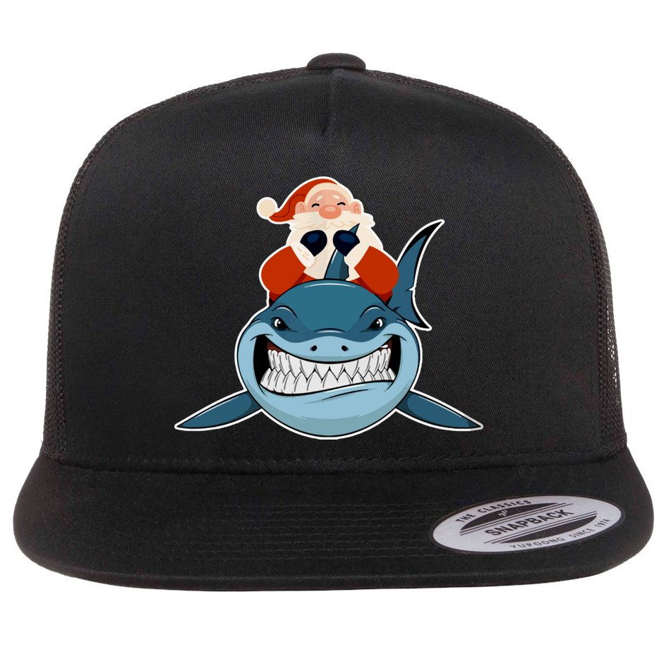 Santa Riding Shark Christmas Shark Flat Bill Trucker Hat